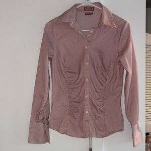 PINK Victoria's Secret Ruched Pink Button-Down Tailored Shirt
